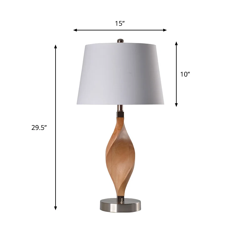 Spiraalvormige houten paneeltafelverlichting Modernisme 1-lamps beige nachtlamp met witte stoffen kap Clearhalo