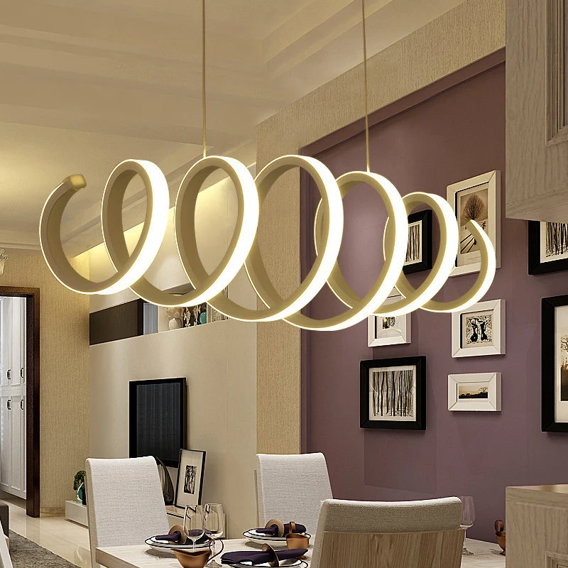 Spiraalvormige LED-eilandhanglamp Minimalistische metalen witte hanglamp warm/wit licht Clearhalo