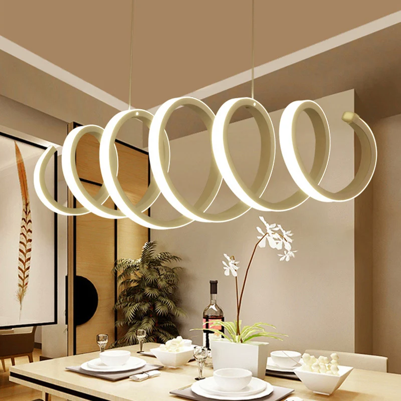 Spiraalvormige LED-eilandhanglamp Minimalistische metalen witte hanglamp warm/wit licht Clearhalo