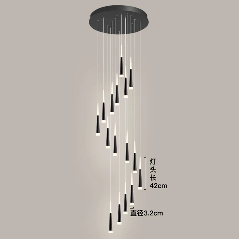 Spiraalvormige multiplafondlamp Minimalistische metalen trapophangverlichting met acrylkap Clearhalo