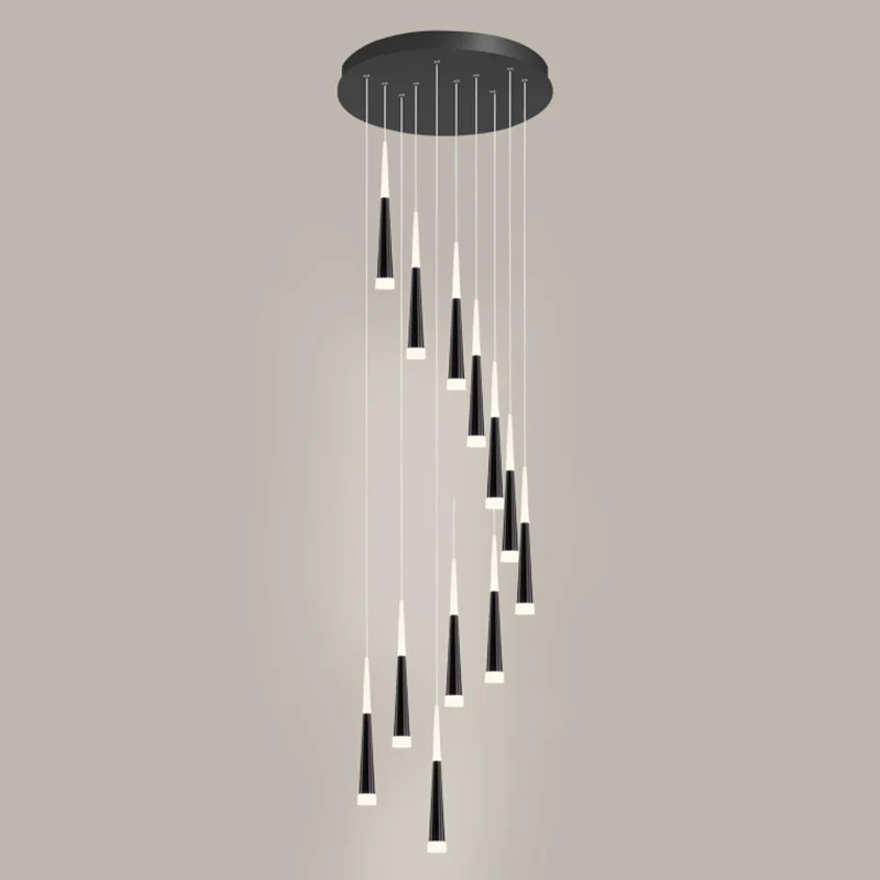 Spiraalvormige multiplafondlamp Minimalistische metalen trapophangverlichting met acrylkap Clearhalo
