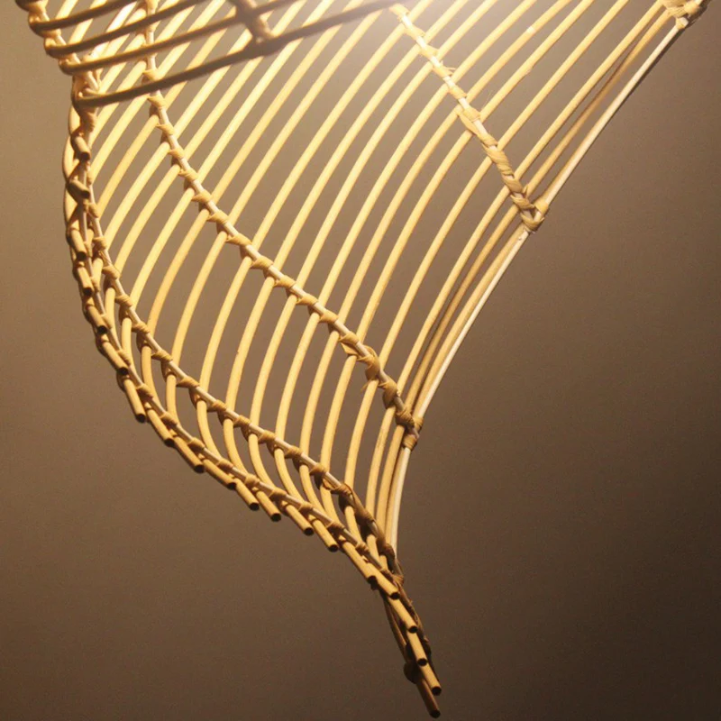 Spiraalvormige schelp rotan plafondhanglamp Aziatische 1-koppige houten neerwaartse verlichtingshanger voor eetkamer Clear...