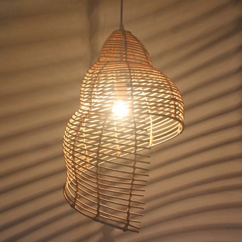 Spiraalvormige schelp rotan plafondhanglamp Aziatische 1-koppige houten neerwaartse verlichtingshanger voor eetkamer Clear...