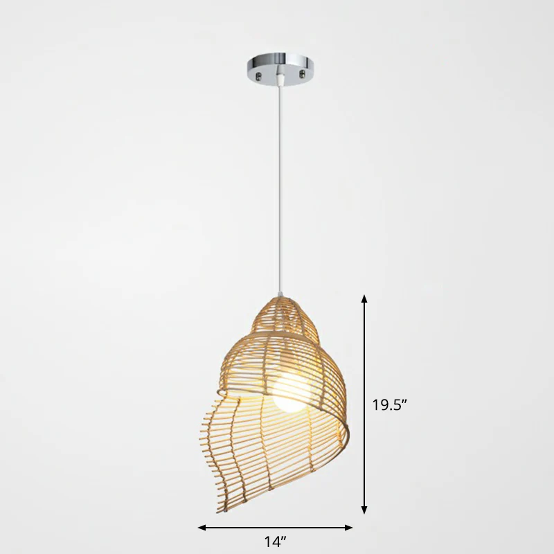 Spiraalvormige schelp rotan plafondhanglamp Aziatische 1-koppige houten neerwaartse verlichtingshanger voor eetkamer Clear...