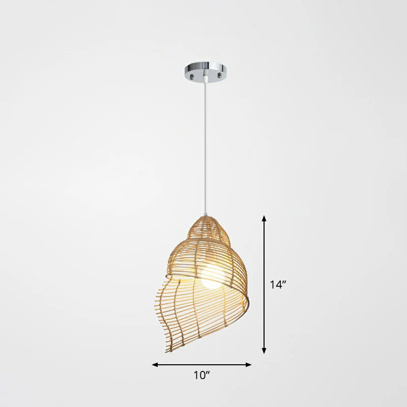 Spiraalvormige schelp rotan plafondhanglamp Aziatische 1-koppige houten neerwaartse verlichtingshanger voor eetkamer Clear...