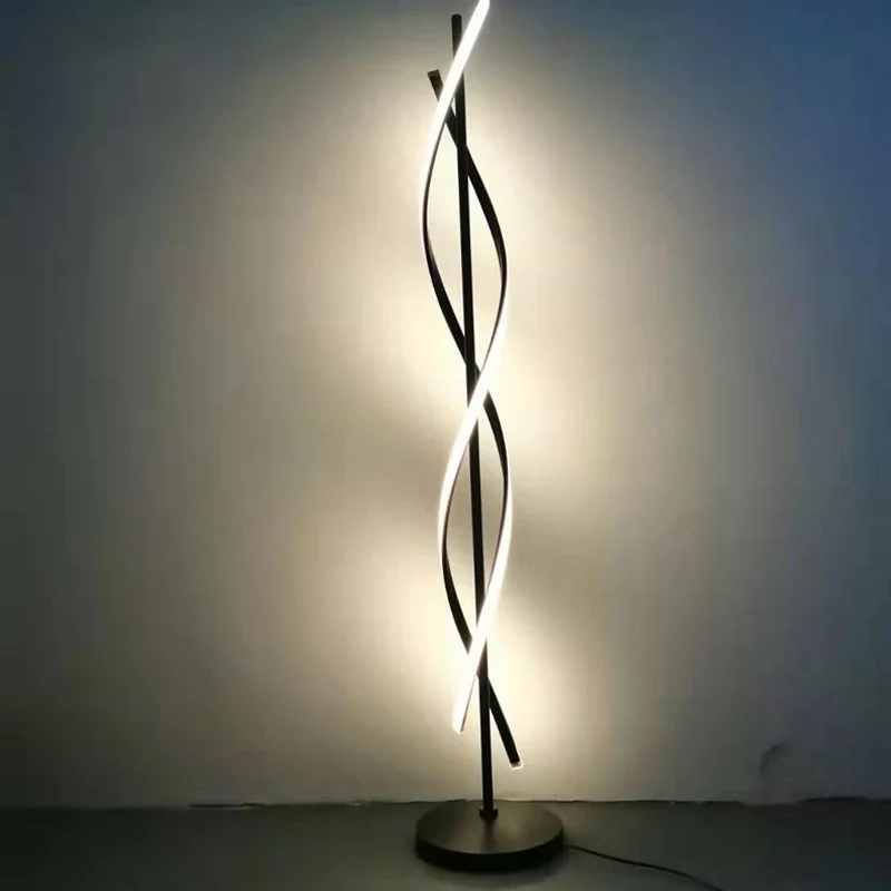 Spiraalvormige vloerlamp Simplicity Metallic zwart/wit LED-staande lamp warm/wit licht voor slaapkamer Clearhalo