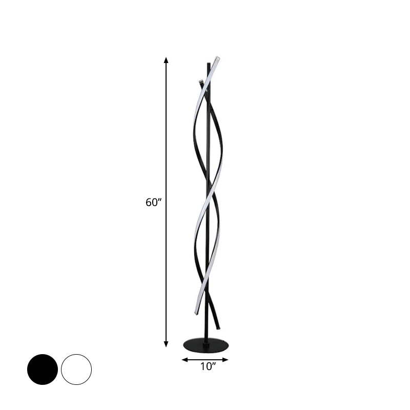 Spiraalvormige vloerlamp Simplicity Metallic zwart/wit LED-staande lamp warm/wit licht voor slaapkamer Clearhalo