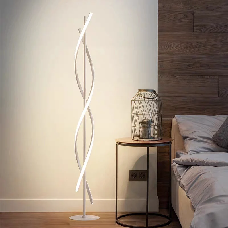 Spiraalvormige vloerlamp Simplicity Metallic zwart/wit LED-staande lamp warm/wit licht voor slaapkamer Clearhalo