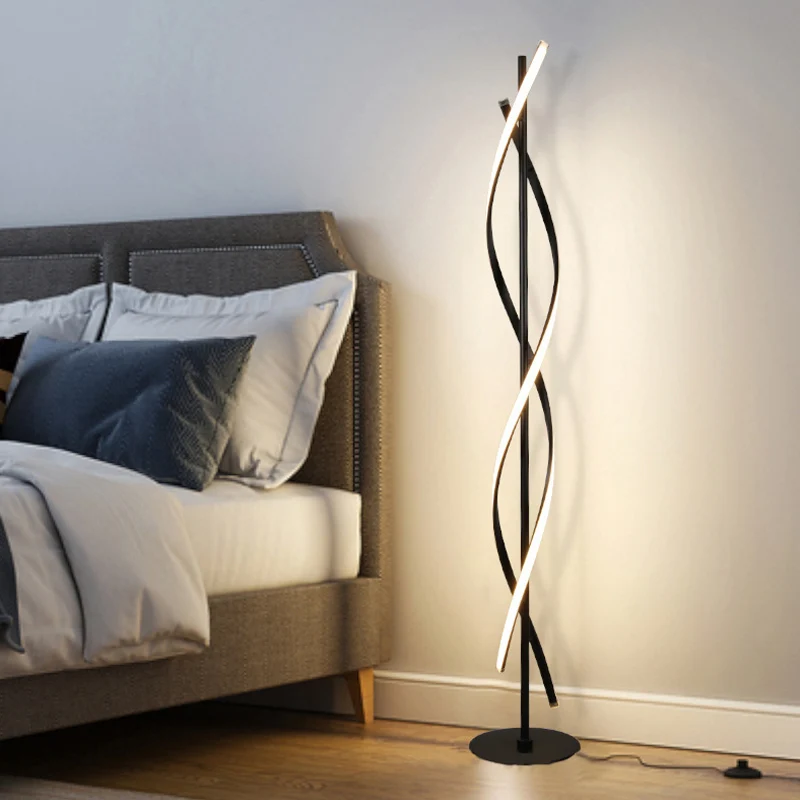 Spiraalvormige vloerlamp Simplicity Metallic zwart/wit LED-staande lamp warm/wit licht voor slaapkamer Clearhalo
