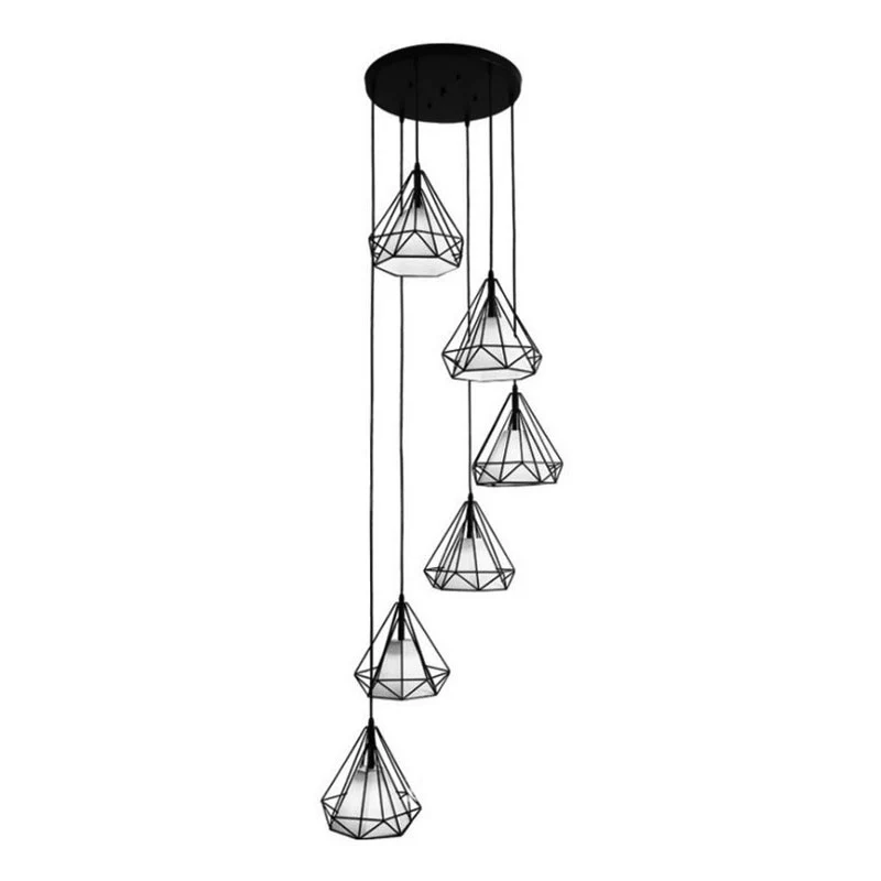 Spiral Diamond Cage Metallic Suspension Light Minimalistisch 6 Lampen Zwart Multi Light Hanger voor trappenhuis Clearhalo