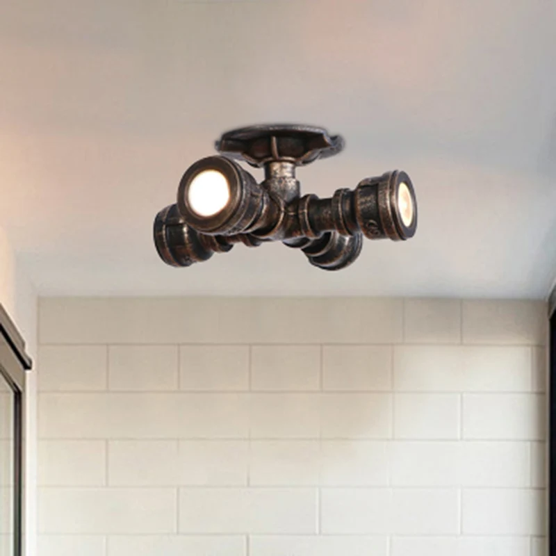 Spoetnik balkon semi-inbouwlamp met pijp Rustiek industrieel smeedijzer 4 lampen Verouderd bronzen plafondarmatuur Clearhalo