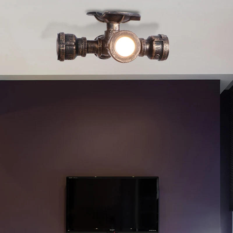 Spoetnik balkon semi-inbouwlamp met pijp Rustiek industrieel smeedijzer 4 lampen Verouderd bronzen plafondarmatuur Clearhalo