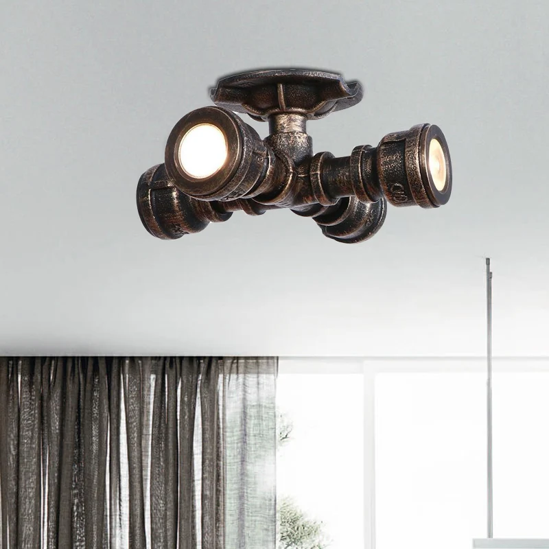 Spoetnik balkon semi-inbouwlamp met pijp Rustiek industrieel smeedijzer 4 lampen Verouderd bronzen plafondarmatuur Clearhalo