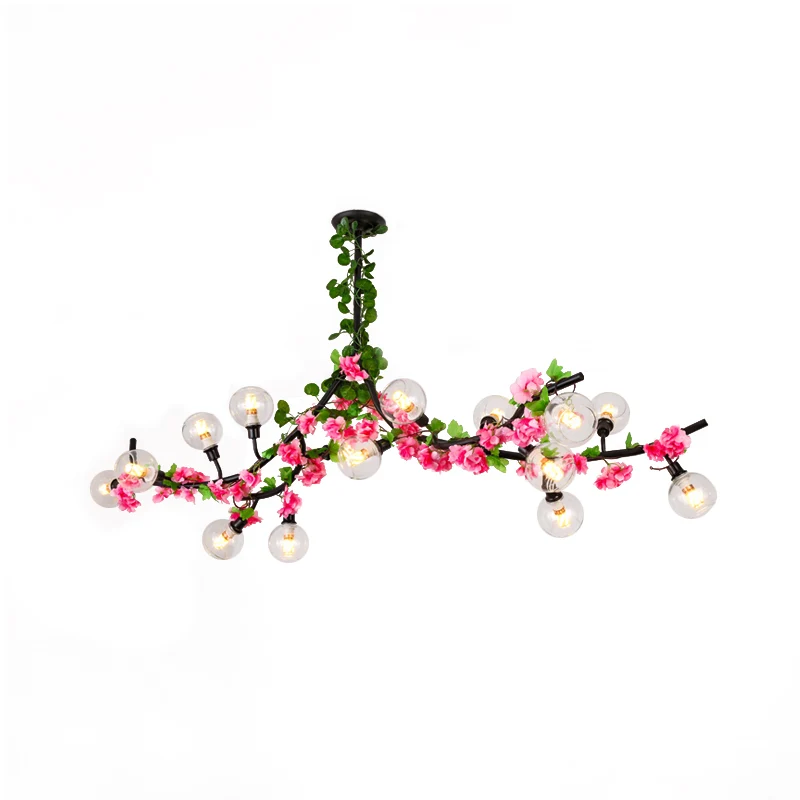 Spoetnik Eetkamer Semi-montage Verlichting Loft Metaal 15 koppen Groen Plafondgemonteerd armatuur met rood/roze bloemrank...