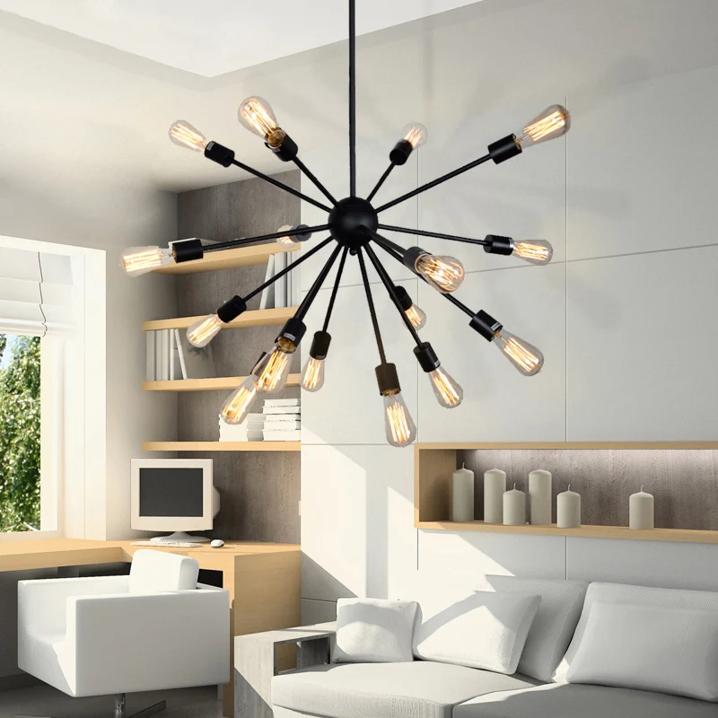 Spoetnik kroonluchter hanglamp Scandinavisch metaal 16 lichts zwarte hangende hanglamp Clearhalo