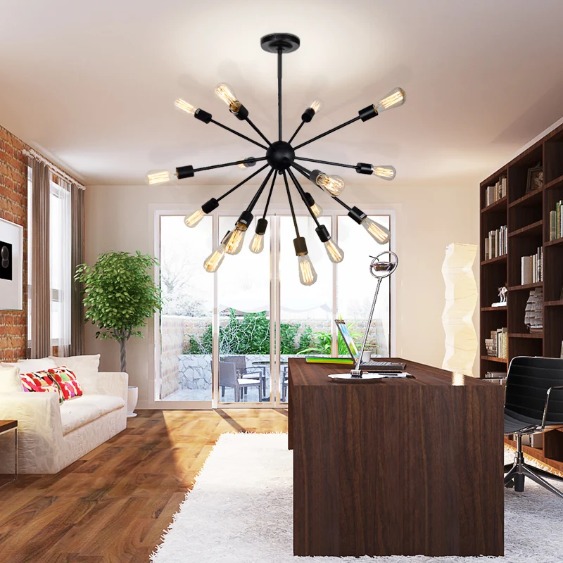 Spoetnik kroonluchter hanglamp Scandinavisch metaal 16 lichts zwarte hangende hanglamp Clearhalo