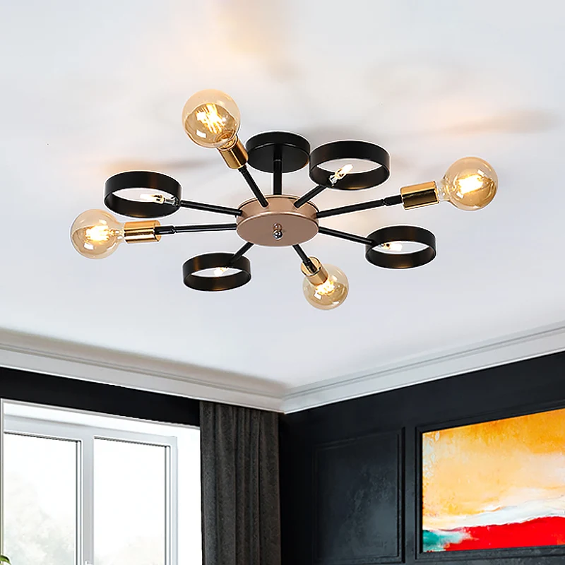 Spoetnik metalen inbouwplafondlamp Post Modern 8-kops zwarte LED semi-inbouwmontage voor woonkamer Clearhalo