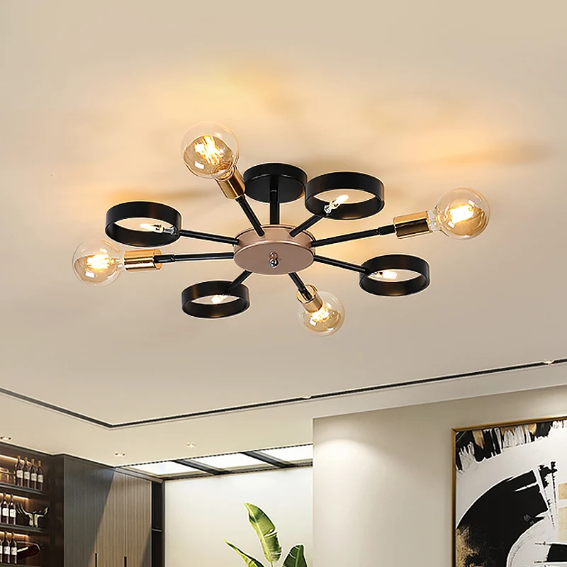 Spoetnik metalen inbouwplafondlamp Post Modern 8-kops zwarte LED semi-inbouwmontage voor woonkamer Clearhalo