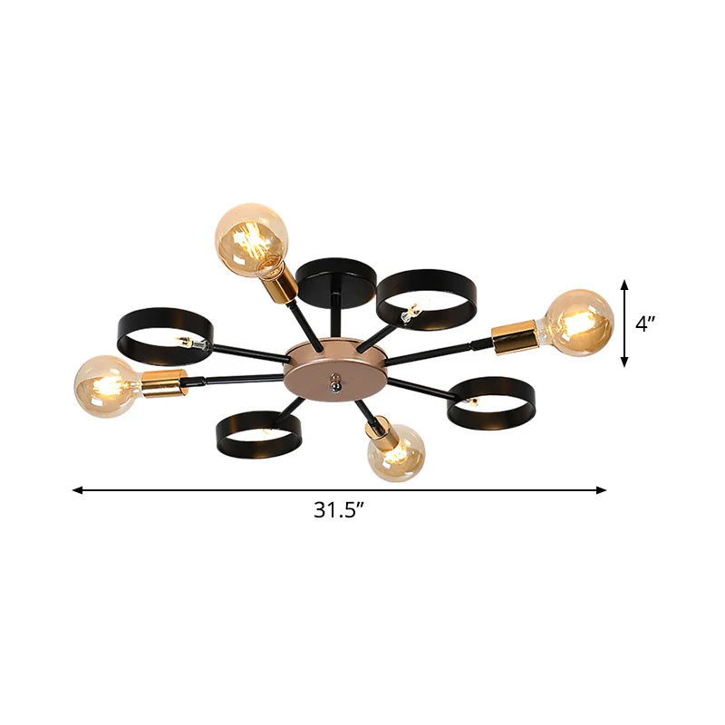 Spoetnik metalen inbouwplafondlamp Post Modern 8-kops zwarte LED semi-inbouwmontage voor woonkamer Clearhalo