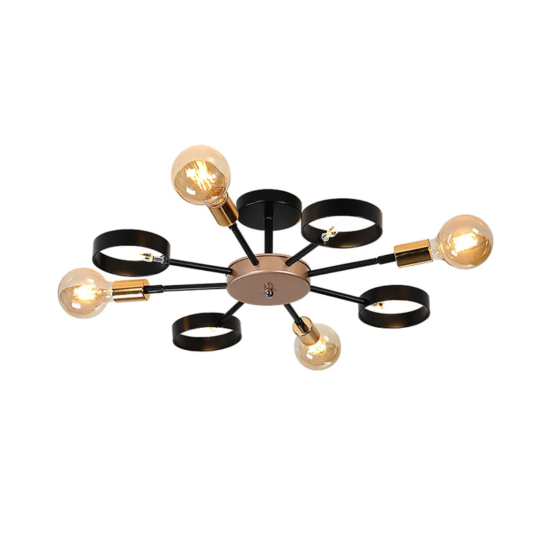 Spoetnik metalen inbouwplafondlamp Post Modern 8-kops zwarte LED semi-inbouwmontage voor woonkamer Clearhalo