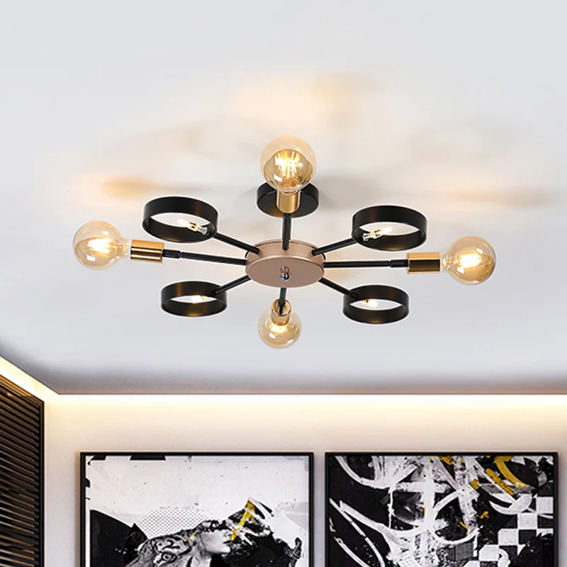 Spoetnik metalen inbouwplafondlamp Post Modern 8-kops zwarte LED semi-inbouwmontage voor woonkamer Clearhalo