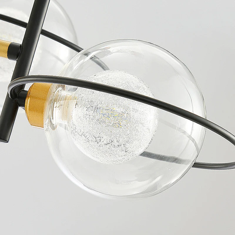 Spoetnik metalen kroonluchter licht modern 3/6 lichts zwart led hangend plafondlamp met helder glazen bolscherm Clearhalo