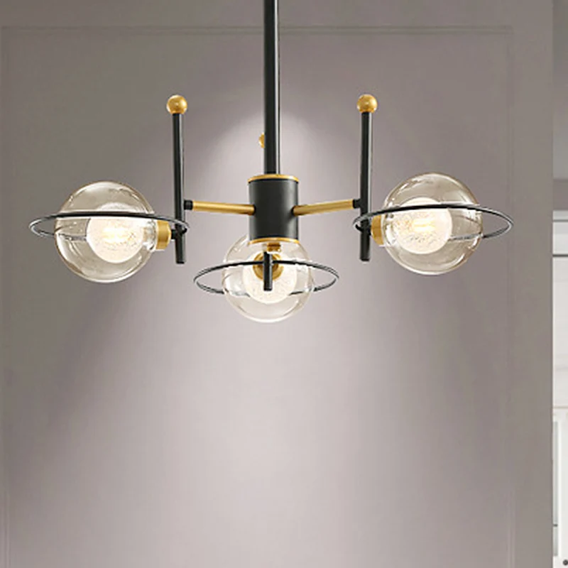 Spoetnik metalen kroonluchter licht modern 3/6 lichts zwart led hangend plafondlamp met helder glazen bolscherm Clearhalo
