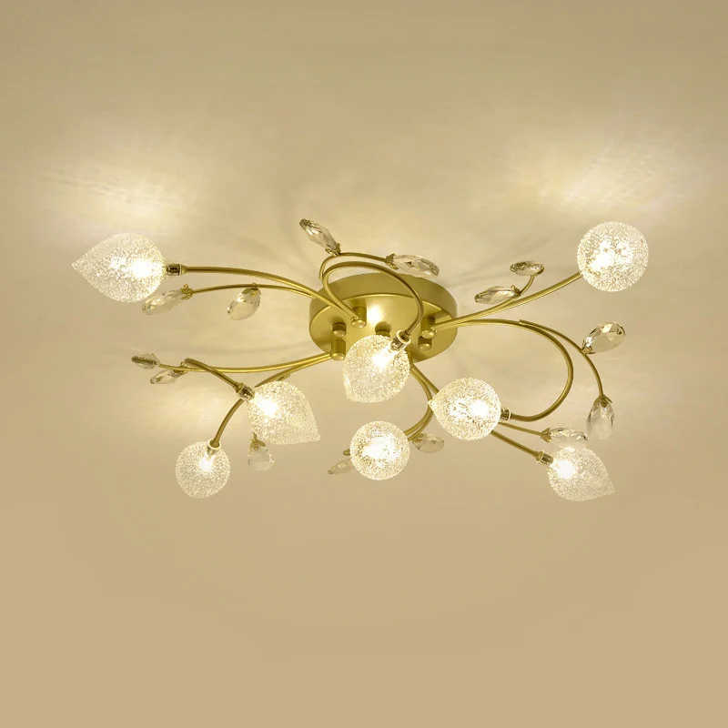 Spoetnik semi-inbouwlamp rustiek helder glas 8/12-koppige slaapkamer plafondinbouw met kristallen deco zwart/goud Clearhalo