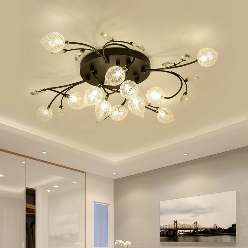 Spoetnik semi-inbouwlamp rustiek helder glas 8/12-koppige slaapkamer plafondinbouw met kristallen deco zwart/goud Clearhalo