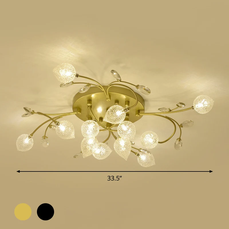 Spoetnik semi-inbouwlamp rustiek helder glas 8/12-koppige slaapkamer plafondinbouw met kristallen deco zwart/goud Clearhalo