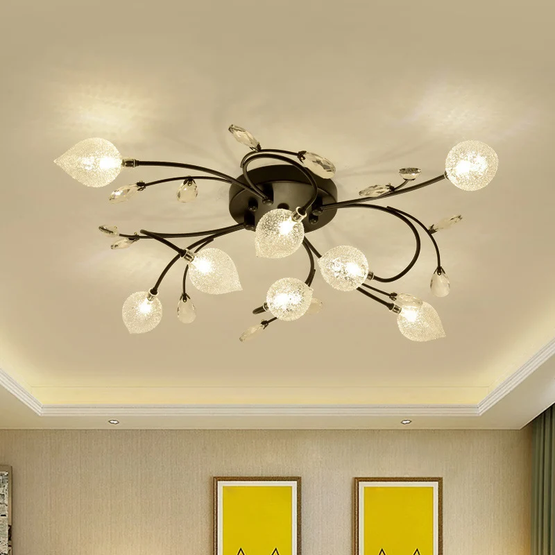 Spoetnik semi-inbouwlamp rustiek helder glas 8/12-koppige slaapkamer plafondinbouw met kristallen deco zwart/goud Clearhalo