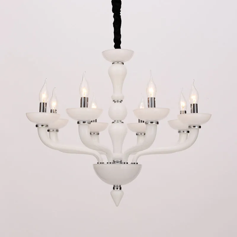 Spoetnik woonkamer kroonluchter verlichting antiek beige/wit/zwart glas 10 koppen chroom hangende hanglamp Clearhalo