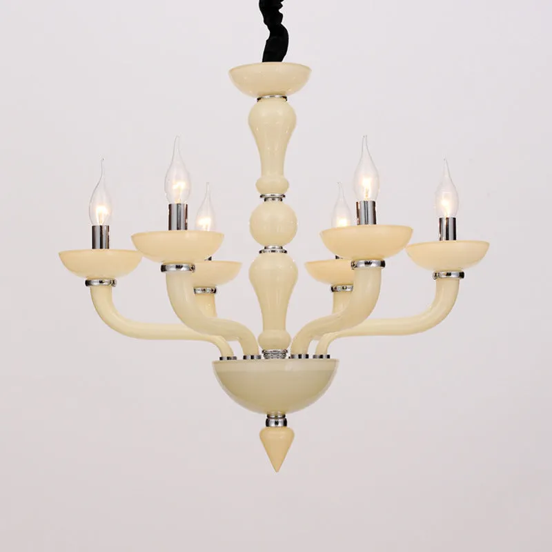 Spoetnik woonkamer kroonluchter verlichting antiek beige/wit/zwart glas 10 koppen chroom hangende hanglamp Clearhalo