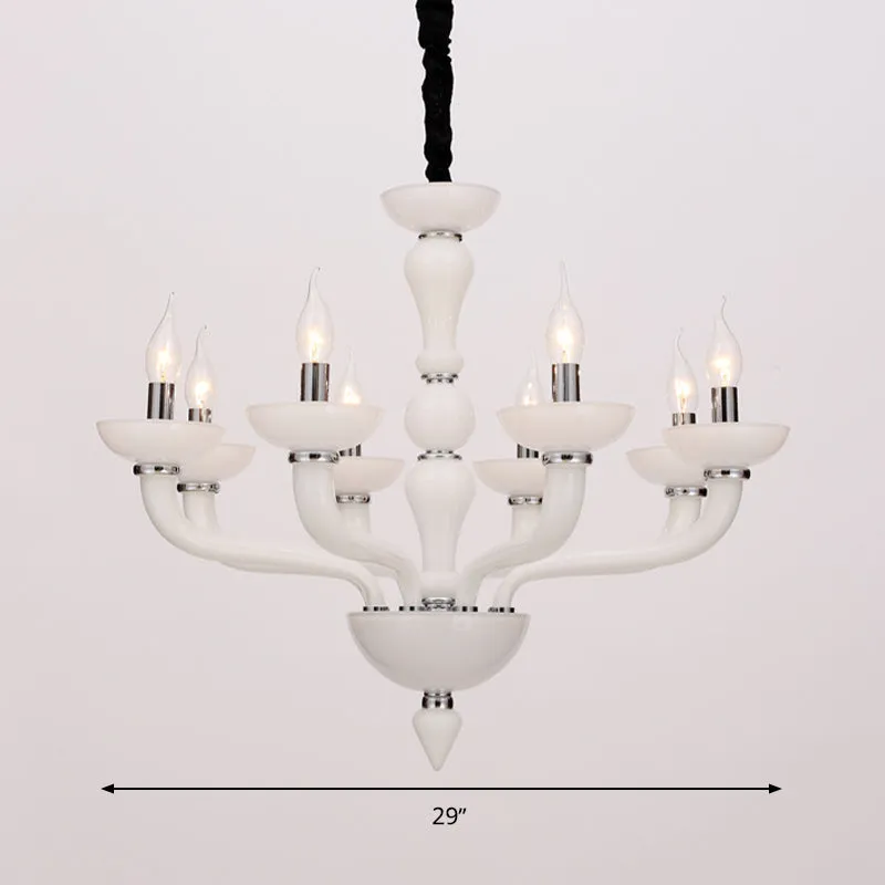 Spoetnik woonkamer kroonluchter verlichting antiek beige/wit/zwart glas 10 koppen chroom hangende hanglamp Clearhalo