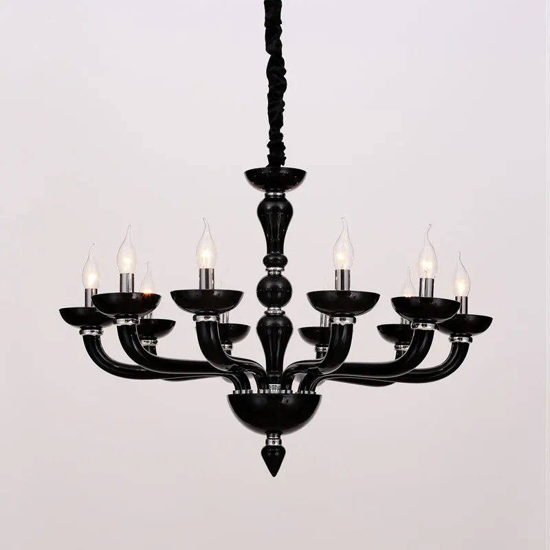 Spoetnik woonkamer kroonluchter verlichting antiek beige/wit/zwart glas 10 koppen chroom hangende hanglamp Clearhalo