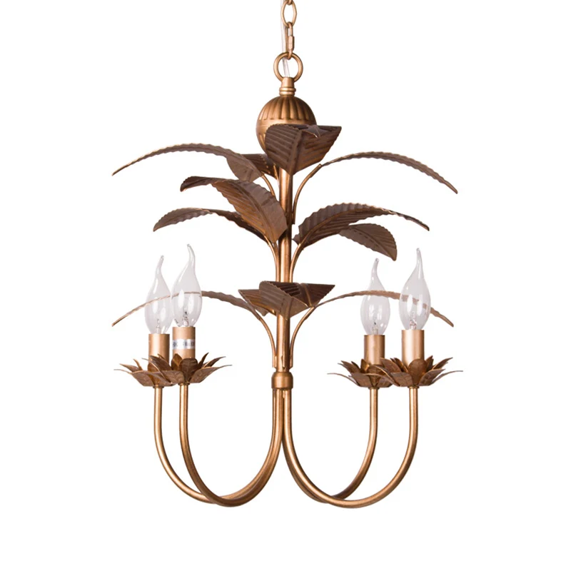 Spur hangende kroonluchter traditioneel metaal 4 lampen messing hangende plafondlamp met bladeren Clearhalo