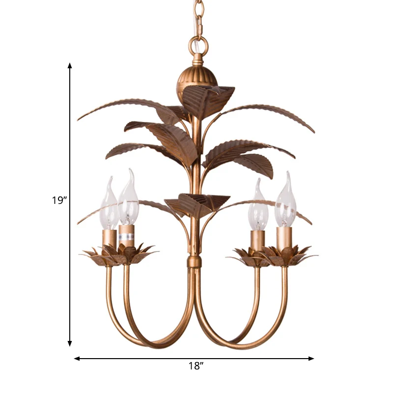 Spur hangende kroonluchter traditioneel metaal 4 lampen messing hangende plafondlamp met bladeren Clearhalo