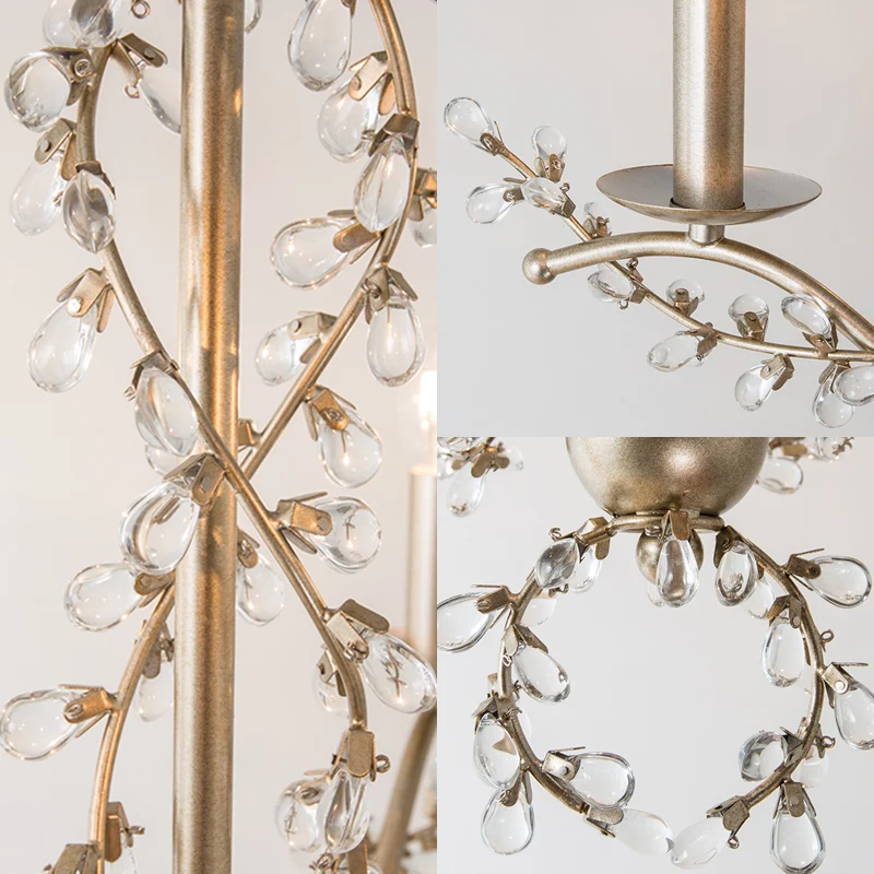 Spur kroonluchter licht eigentijds metaal 6 koppen messing hanglampenset met kristallen blad Clearhalo