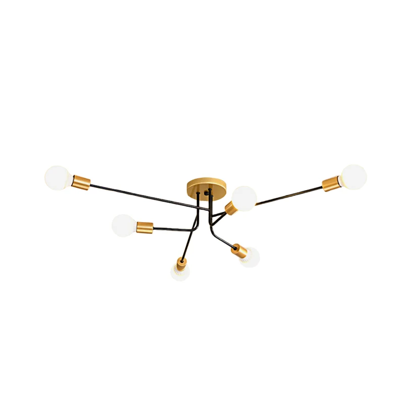 Sputnik Lineaire semi-inbouw modernistisch metaal 6 lampen met gouden en zwarte afwerking dicht bij plafondlamp Clearhalo