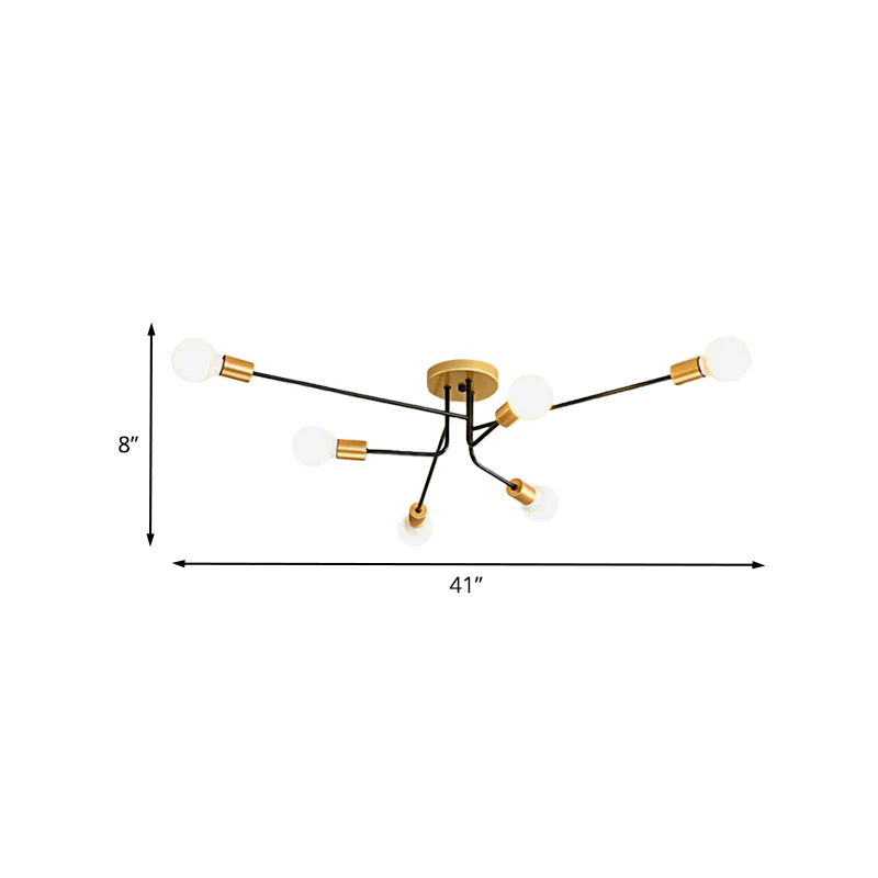 Sputnik Lineaire semi-inbouw modernistisch metaal 6 lampen met gouden en zwarte afwerking dicht bij plafondlamp Clearhalo