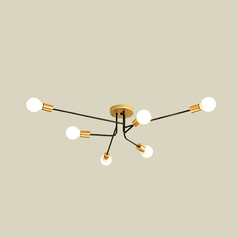 Sputnik Lineaire semi-inbouw modernistisch metaal 6 lampen met gouden en zwarte afwerking dicht bij plafondlamp Clearhalo