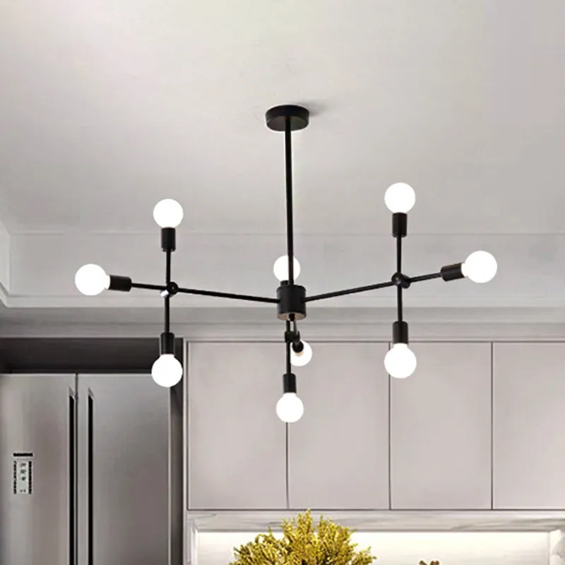 Sputnik Woonkamer Hangende Kroonluchter Opaalglas 9/12/15 Lichten Modernistische Hanglamp Zwart/Goud Clearhalo