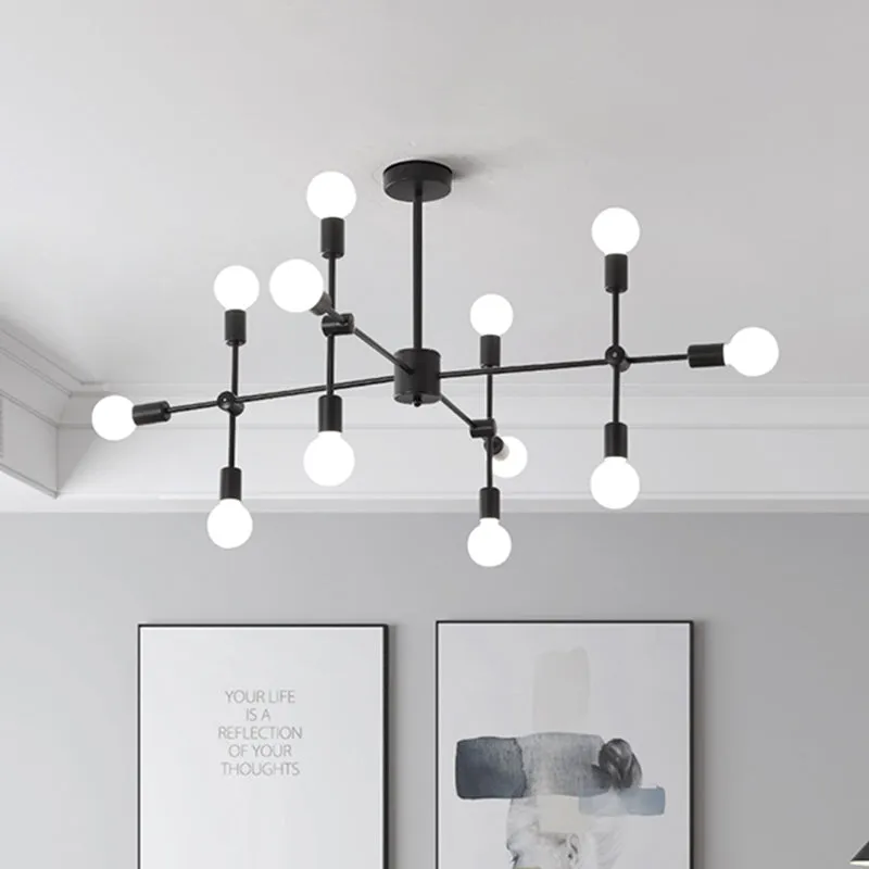 Sputnik Woonkamer Hangende Kroonluchter Opaalglas 9/12/15 Lichten Modernistische Hanglamp Zwart/Goud Clearhalo