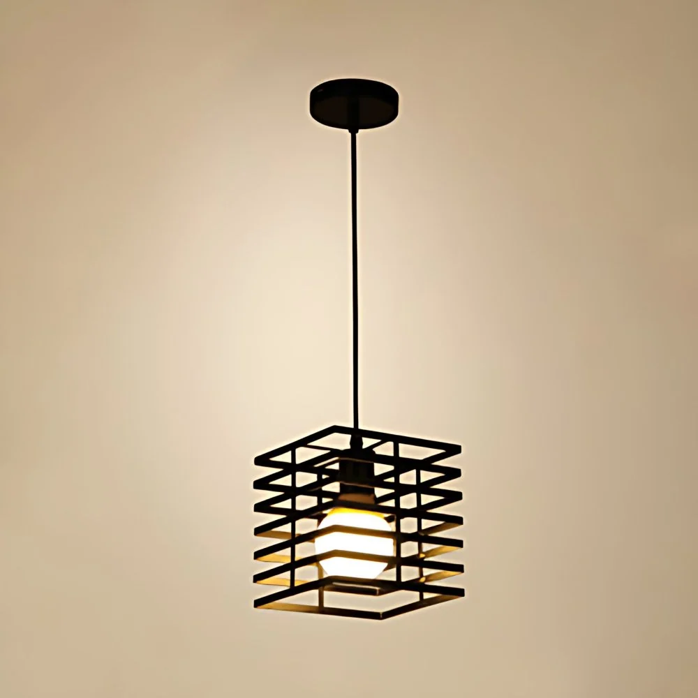 Squared Cage Restaurant Plafondhanglamp Retrostijl Metaal 1-lichts zwart/witte hanglamp Clearhalo