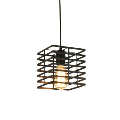 Squared Cage Restaurant Plafondhanglamp Retrostijl Metaal 1-lichts zwart/witte hanglamp Clearhalo