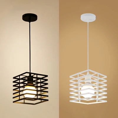 Squared Cage Restaurant Plafondhanglamp Retrostijl Metaal 1-lichts zwart/witte hanglamp Clearhalo