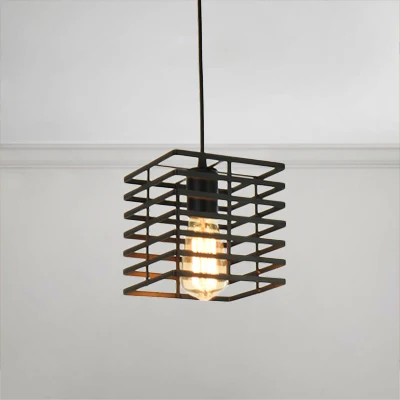 Squared Cage Restaurant Plafondhanglamp Retrostijl Metaal 1-lichts zwart/witte hanglamp Clearhalo