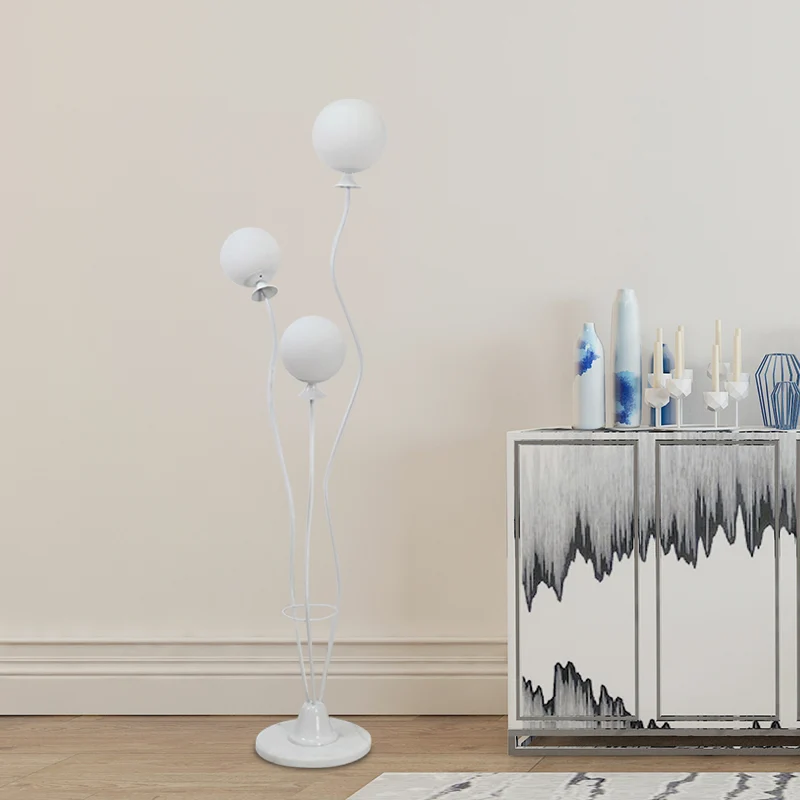 Staande ballamp met gebogen arm, modernistisch glas, 3 koppen, woonkamervloerleeslamp zwart/wit Clearhalo