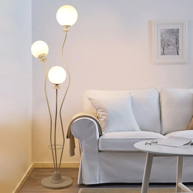 Staande ballamp met gebogen arm, modernistisch glas, 3 koppen, woonkamervloerleeslamp zwart/wit Clearhalo