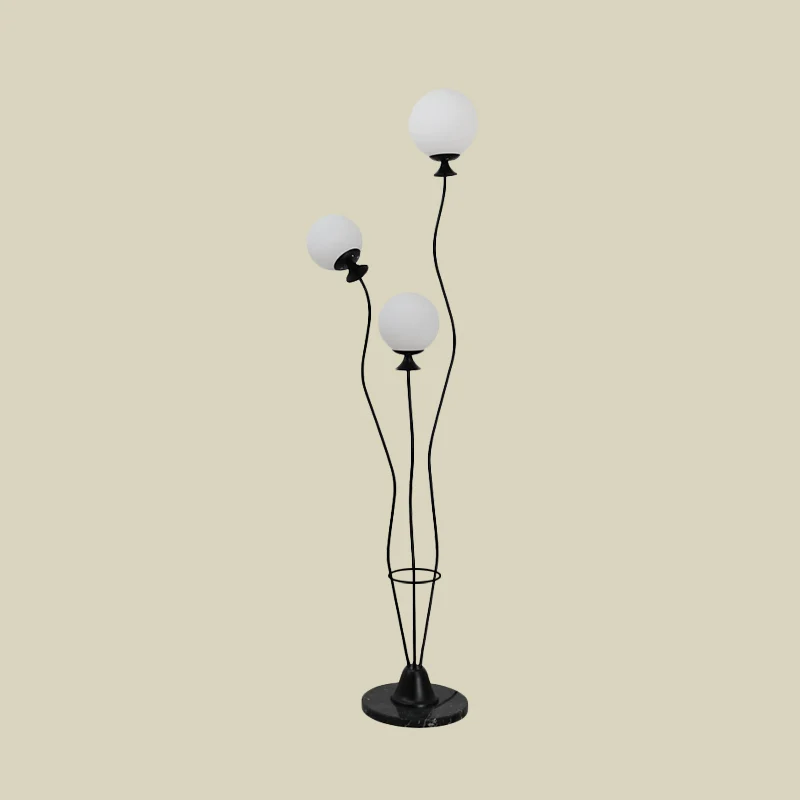 Staande ballamp met gebogen arm, modernistisch glas, 3 koppen, woonkamervloerleeslamp zwart/wit Clearhalo